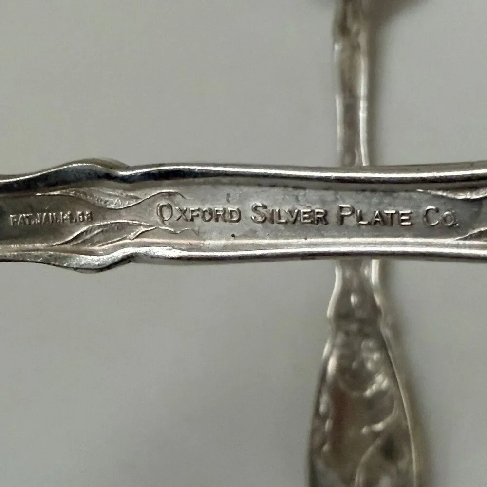 2pc Antique Oneida Narcissus Silverplate 1908 Oxford Serving Spoons 9 1/8”